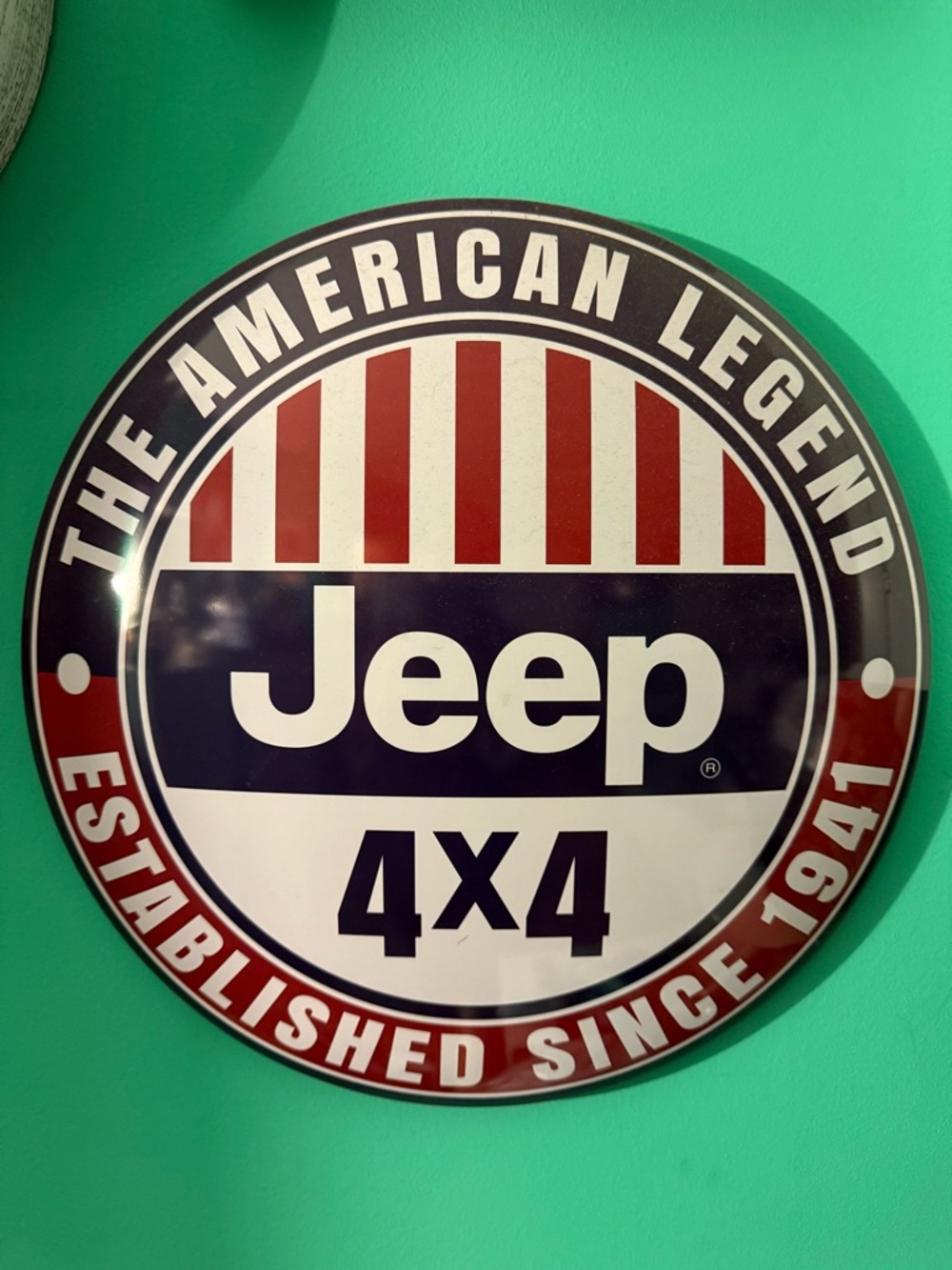Jeep Red White and Blue Vintage-Style Round Wall Sign